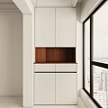 Modern White Balcony Cabinet With Wooden Open Shelf And Large Window City View