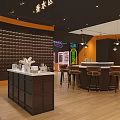 Modern Shopping Mall Silver Jewelry Store With Orange Black Walls Wooden Tables And Hanging Lights