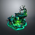 Enchanting Fantasy Landscape with Luminous Greenery Rocky Outcrops and Glowing Water Features