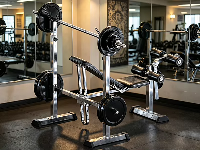 Professional Barbell Bench Press Fitness Equipment In Modern Gym Workout Area 3d model
