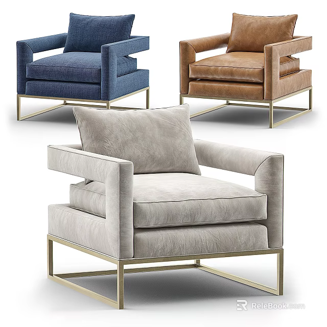 Modern Accent Chairs In Blue Brown Beige With Gold Metal Frame And Comfortable Seats 3d model 