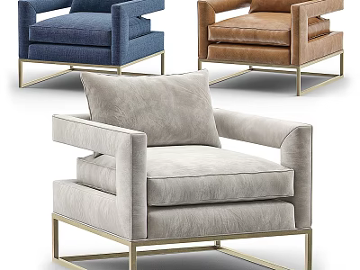 Modern Accent Chairs In Blue Brown Beige With Gold Metal Frame And Comfortable Seats 3d model