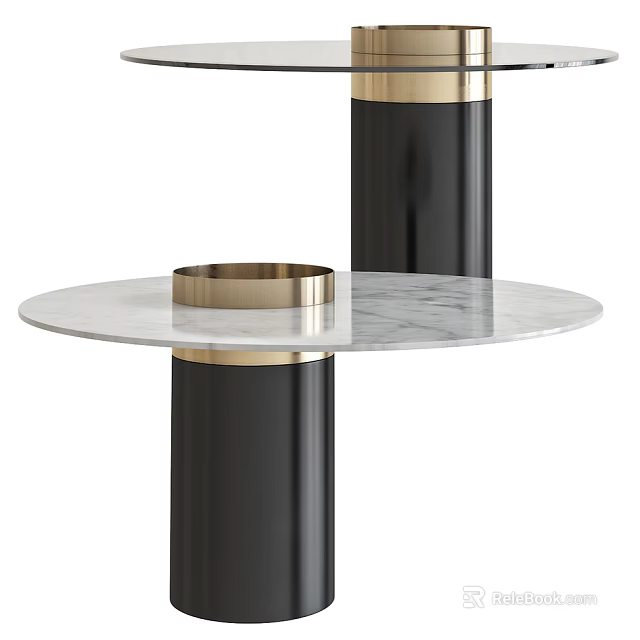 Round Marble Side Table With Black Metal Legs And Gold Accents 3d model 