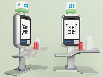 Smart Self-service Machines With QR Code Display Red Cups And Tissue Boxes 3d model