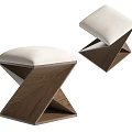 Modern Wooden Stools With Light Beige Upholstered Seat And Geometric Frame Design