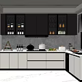 Modern Kitchen Interior With Glass Door Cabinets Dark Light Cabinets Stone Countertop And Appliances