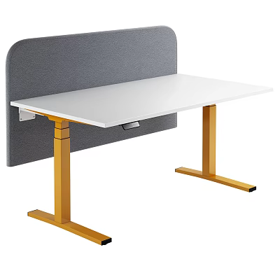 Modern White Desk With Gold Legs And Gray Backrest For Home Office 3d model