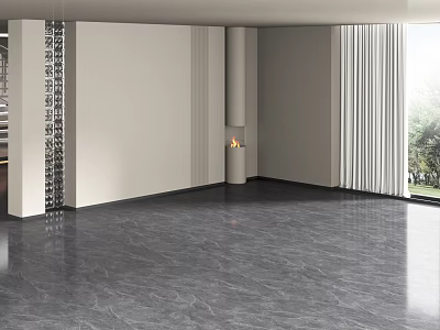 Modern Sculptural Artwork In Minimalist Interior With Stone Fireplace Design 3d model