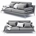 Modern Gray Two Seater Sofa With Soft Cushions And Cozy Throw Blanket 3d model