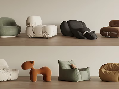 Stylish Bean Bag Chairs in Various Colors and Modern Designs for Home Comfort 3d model