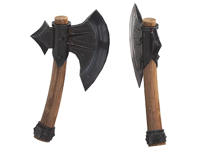 Medieval Battle Axe Weapon With Black Metal Blade Wooden Handle And Two Viewing Angles 3d model