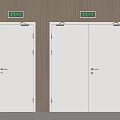 White Doors With Green Exit Signs On Wooden Wall Interior Design