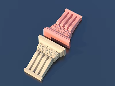 Sculptural Carvings of Classical Capitals in Pink and Cream with Intricate Patterns 3d model