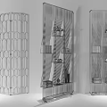 Golden Metal Room Dividers With Various Designs And Decorative Shelves