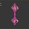 Golden Decorative Ornamental Structure With Intricate Top Design And Ringed Base Details