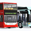 Colorful City Buses Including Red Double Decker And Blue Single Decker Explorer Line