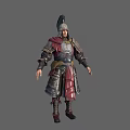 Legendary Armored Warrior With Red And Silver Armor And Helmet Standing Pose