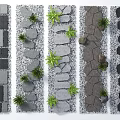 Diverse Stone Pavement Styles With Gray Dark Tiles And Small Green Plants