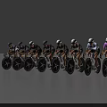 Professional Cyclists Riding Racing Bicycles With Helmets In Line Formation