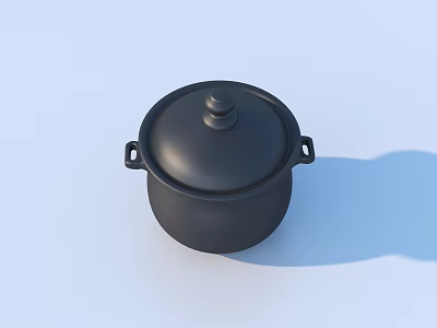 Black Cooking Pot With Lid And Side Handles For Kitchen Use 3d model