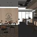 Authentic Coffee Shop Interior With Wooden Walls City View Tables Chairs And Bar Counter