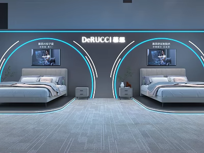 Modern Bedroom Showroom Display With DarUCCI Double Beds And Blue Lighting 3d model
