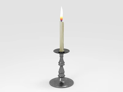 Lit Candle On Silver Metal Base Candle Lamp With Simple Design And Light Background 3d model