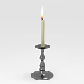 Lit Candle On Silver Metal Base Candle Lamp With Simple Design And Light Background