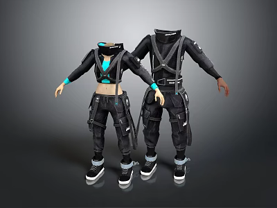 Tactical Black Clothing With Suspenders And Multi Pocket Design For Modern Style 3d model