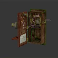 Vintage Wooden Communication Device with Internal Parts Showing Evolution of Modern Mobile Digital Technology