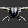 Futuristic Drone Robot With Four Propellers Mechanical Legs Silver White Body And Yellow Accents