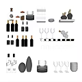 Modern Kitchenware Collection Featuring Wine Glasses Plates Bottles And Dishes 3d model