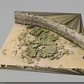Wood And Stone Geometric Display With Layered Wood And Mossy Stone Surface Texture