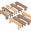 Natural Wooden Benches With Different Rustic Designs And Simple Styles 3d model