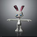 Cute White 3D Rabbit With Pink Ears Blue Eyes And Outstretched Arms On Gray Reflective Surface