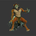 Anthropomorphic Lion Character With Red Mane Muscular Build Sitting On Blue Base