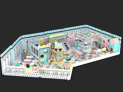 Colorful Modern Indoor Playground With Play Structures Slides Ball Pit And Interactive Toys 3d model