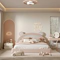 Cozy Children's Bedroom With Bear Shaped Headboard Cloud Lamp And Golden Never Grow Up Sign