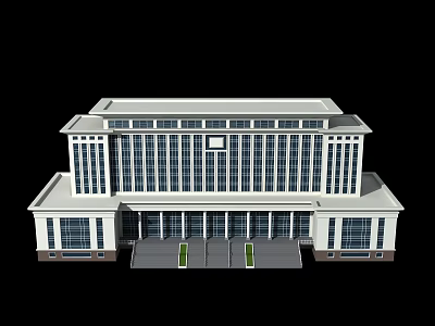 Modern Office Building Exterior Design With Large Windows Main Entrance And Landscaped Areas 3d model