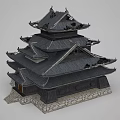 Ancient Architecture Tower With Multiple Tiered Roofs Stone Base And Wooden Door