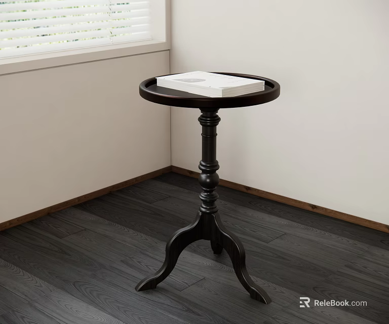 Black Round Top Side Table With Tray Design And Curved Legs In Corner 3d model 