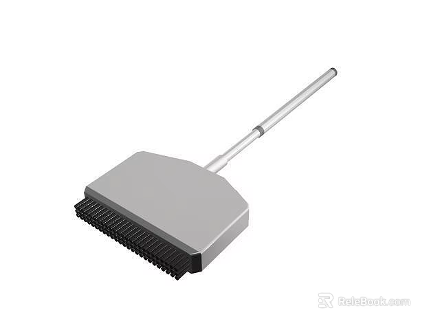 Practical Household Cleaning Brush with Long Metal Handle and Rectangular Black Bristles 3d model 