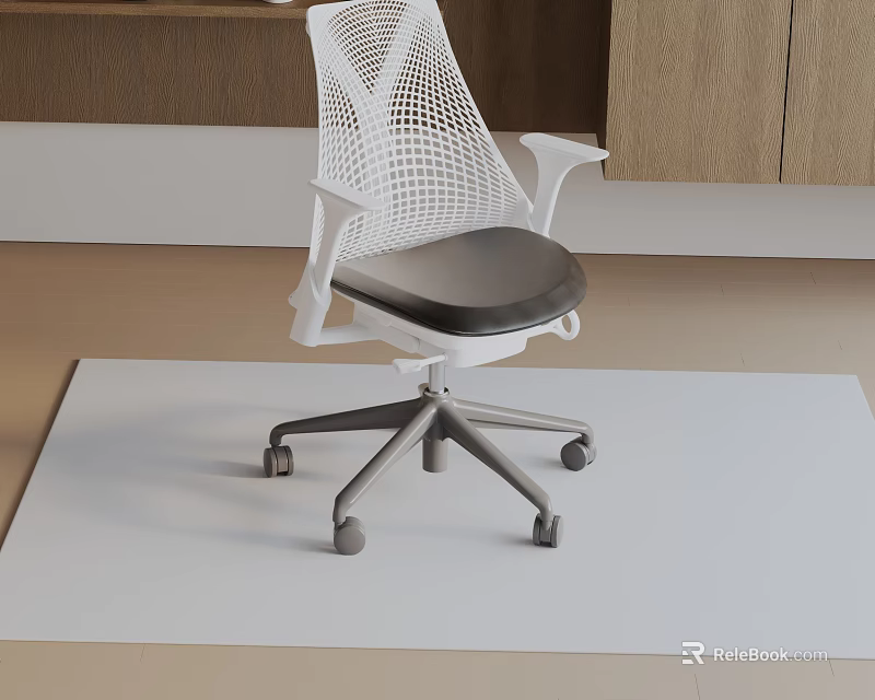 Modern Office Chair With White Mesh Back Black Seat And Five Star Base Wheels 3d model 