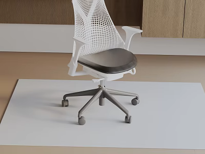 Modern Office Chair With White Mesh Back Black Seat And Five Star Base Wheels 3d model