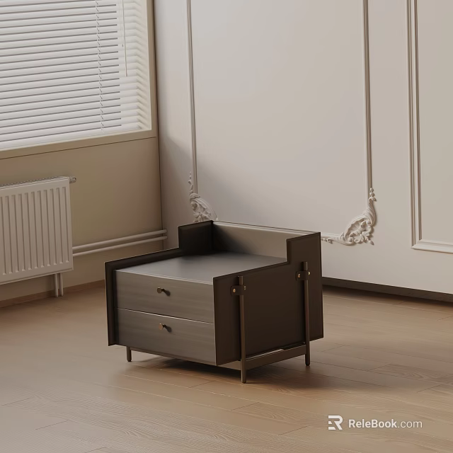 Modern Minimalist Bedside Table With Drawers In Bedroom Interior With Wooden Floor And Wall Decor 3d model 