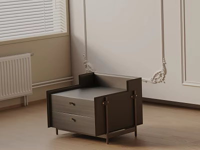 Modern Minimalist Bedside Table With Drawers In Bedroom Interior With Wooden Floor And Wall Decor 3d model
