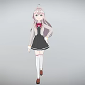 Young Woman With Pink Hair Wearing School Uniform Black Skirt White Socks And Red Bow