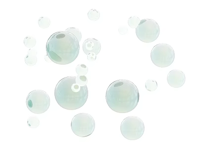 Transparent Floating Bubbles Of Various Sizes On White Background With Light Reflections 3d model