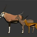 Low Poly Style 3D Antelope Models In Various Colors With Grey Background Reflections 3d model