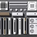Various Modern Air Conditioners and Fans Including Wall Mounted Floor Standing and Ceiling Units